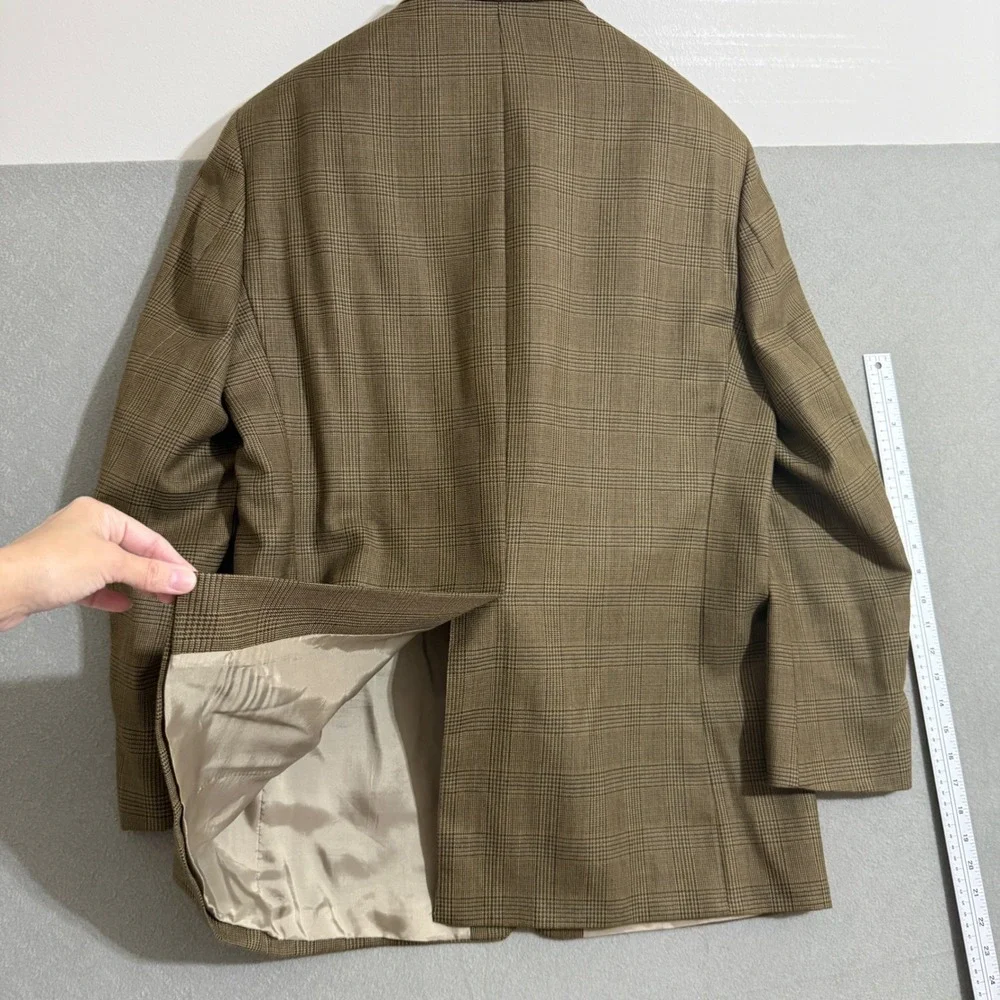 Lauren Ralph Lauren 100% Wool Glen Plaid‎ Blazer Brown Sport Coat Canada Made *